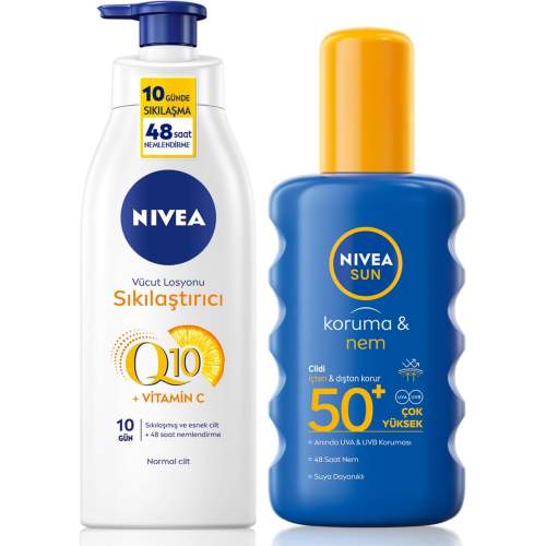 Nivea Sun Güneş Koruyucu & Sıkılaştırıcı Kişisel Bakım SETI,SPF50+ Güneş Kremi 200 ml ve Vücut Losyonu