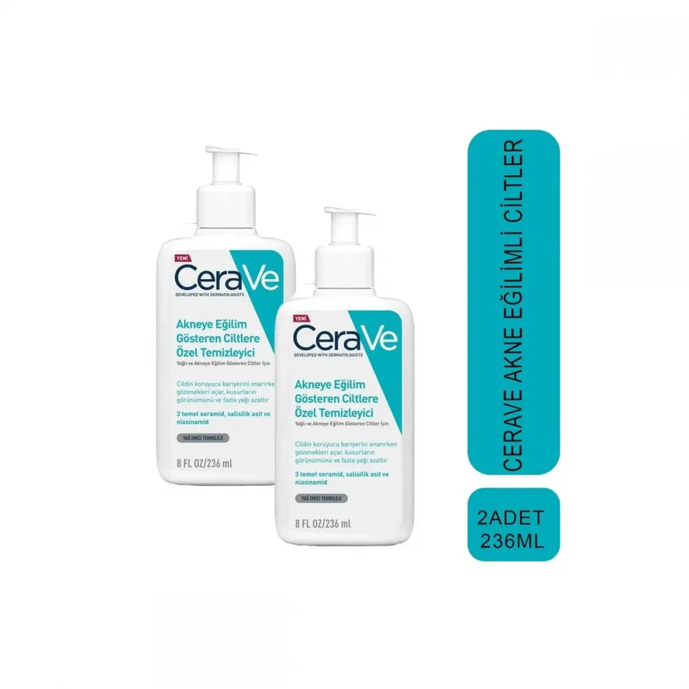 CeraVe Akneye Eğilim Gösteren Ciltlere Özel 2x236 ml Yüz Temizleme Jeli