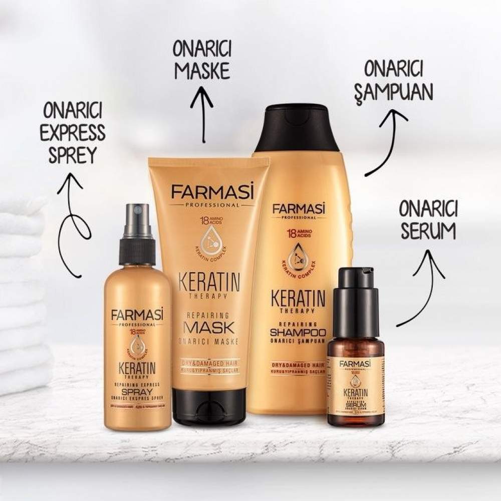 Farmasi Keratin Theraphy 4'lü Onarıcı Saç Bakım Seti Şampuan + Maske + Sprey + Serum