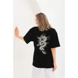 Unisex Baskılı Oversize T-Shirt - Siyah