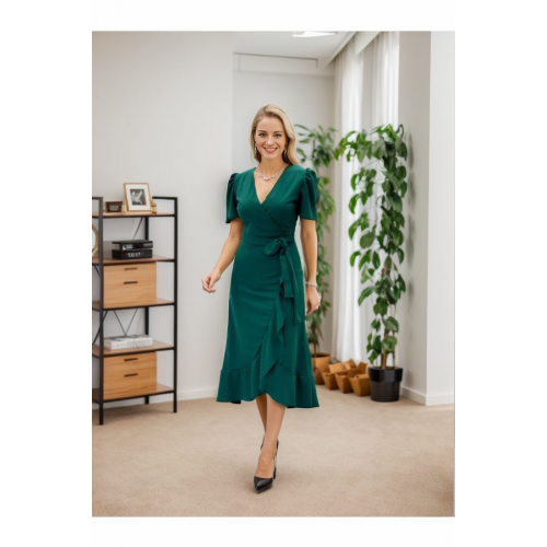 Kadın Kruvaze Yaka Midi Boy Kuşaklı Krep Elbise 120 Cm Kadın Kruvaze Yaka Midi Boy Kuşaklı Krep Elbise 120 Cm