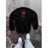 Oversize Üç İplik Bisiklet Yaka Baskılı SweatShirt - Siyah