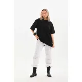 Unisex Bisiklet Yaka 20/1 Düz Oversize T-Shirt - Siyah