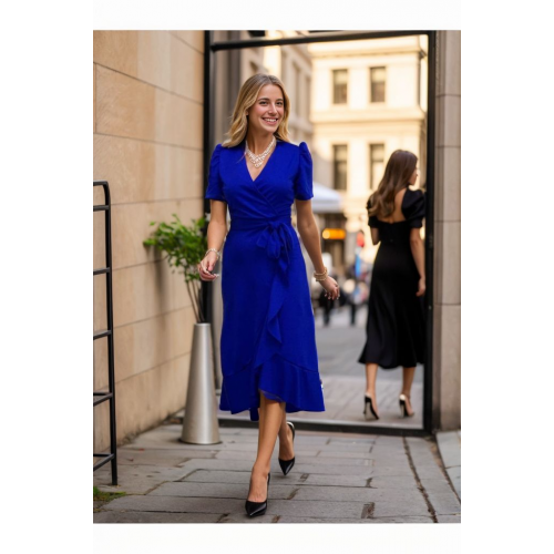 Kadın Kruvaze Yaka Midi Boy Kuşaklı Krep Elbise 120 Cm Kadın Kruvaze Yaka Midi Boy Kuşaklı Krep Elbise 120 Cm