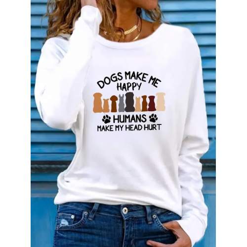 Kadın Uzun Kollu Bisiklet Yaka Köpek Resimli Viskon Bluz Kadın Uzun Kollu Bisiklet Yaka Köpek Resimli Viskon Bluz