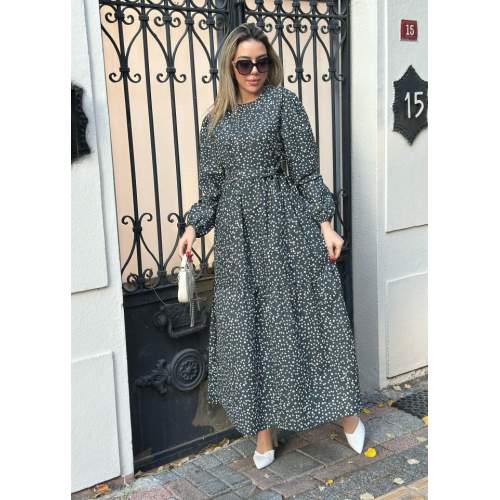 Kadın Uzun Kollu Bisiklet Yaka Papatya Desen Kuşak Dahil Maxi Boy Elbise Kadın Uzun Kollu Bisiklet Yaka Papatya Desen Kuşak Dahil Maxi Boy Elbise