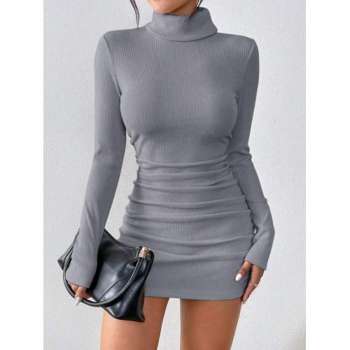 Kadın Uzun Kollu Balıkçı Yaka Büzgü Detay Kaşkorse Kumaş Mini Elbise Kadın Uzun Kollu Balıkçı Yaka Büzgü Detay Kaşkorse Kumaş Mini Elbise