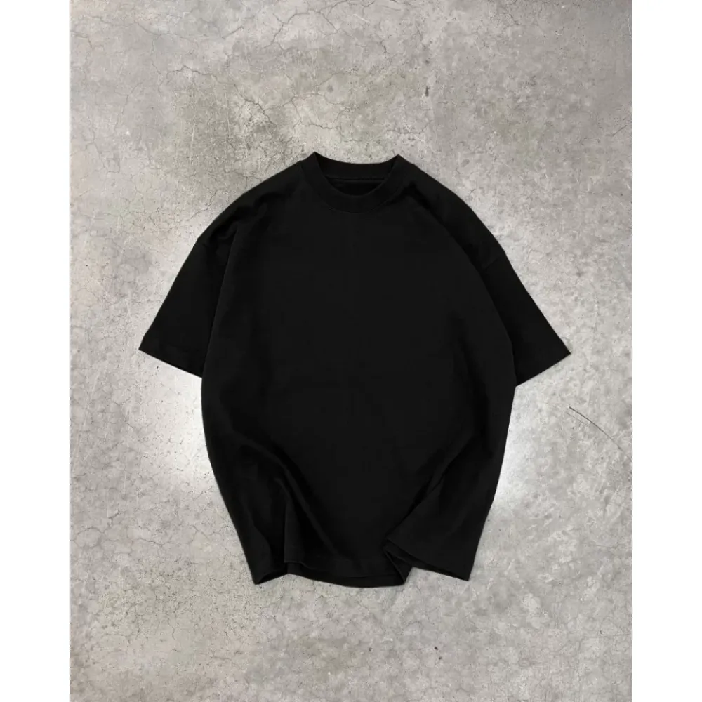 Unisex Basic Bisiklet Yaka Oversize T-Shirt - Siyah