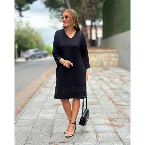 Kadın Modal Kumaş Kol Ve Etek Ucu Payetl Elbise Kadın Modal Kumaş Kol Ve Etek Ucu Payetl Elbise