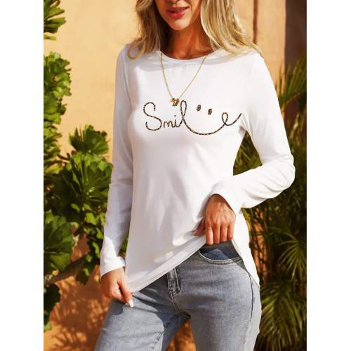 Kadın Uzun Kollu Bisiklet Yaka Gülümseyen Surat Desenli Viskon Bluz Kadın Uzun Kollu Bisiklet Yaka Gülümseyen Surat Desenli Viskon Bluz