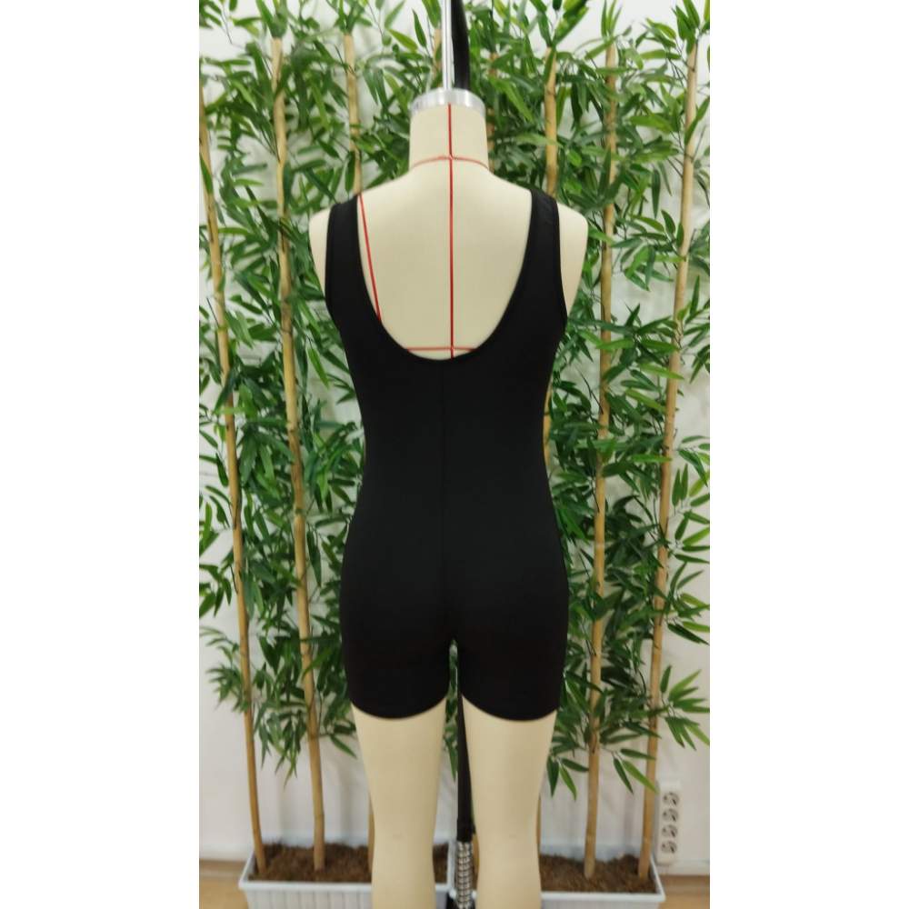 Kadın Kare Yaka Sırt Dekolte Detay Dalgıç Bodycon Mini Tulum