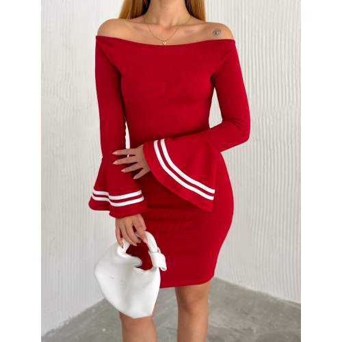 Kadın Akrilik Kumaş Ispanyol Kol Madonna Yaka Mini Elbise Kadın Akrilik Kumaş Ispanyol Kol Madonna Yaka Mini Elbise