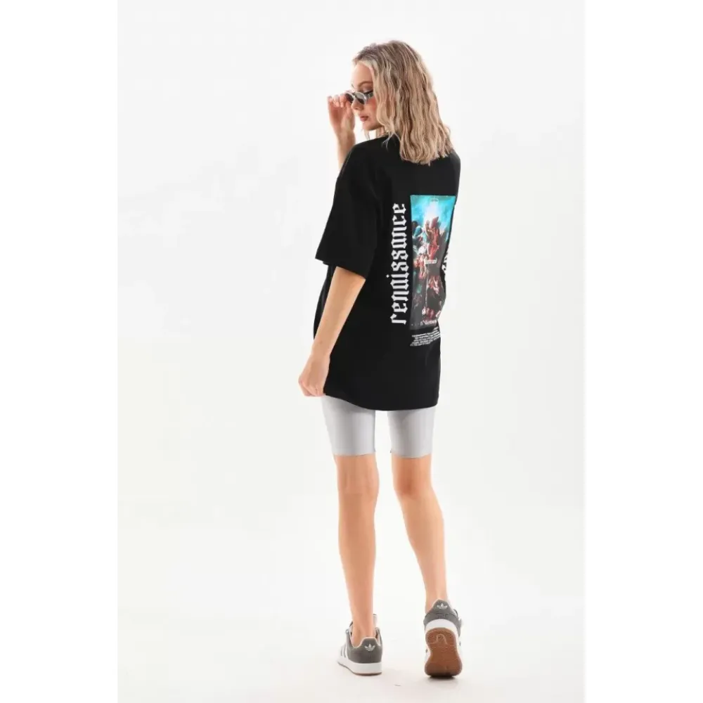 Unisex Baskılı Oversize T-Shirt - Siyah