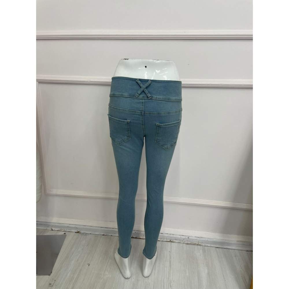 Yüksek Bel Likralı Jean Pantolon 90 Cm