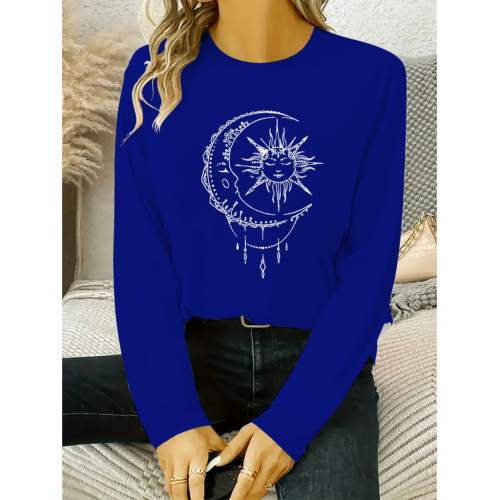 Kadın Uzun Kollu Bisiklet Yaka Ay Baskılı Viskon Bluz Kadın Uzun Kollu Bisiklet Yaka Ay Baskılı Viskon Bluz