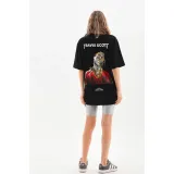 Unisex Baskılı Oversize T-Shirt - Siyah