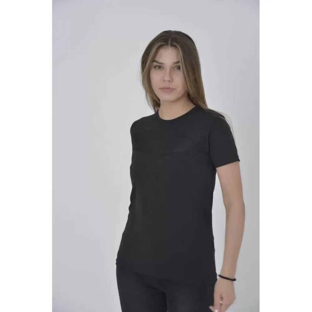 Gögüs Fileli Slim Fit T-shirt - Siyah