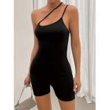 Kadın Asimetrik Askılı Mini Kaşkorse Bodycon Tulum