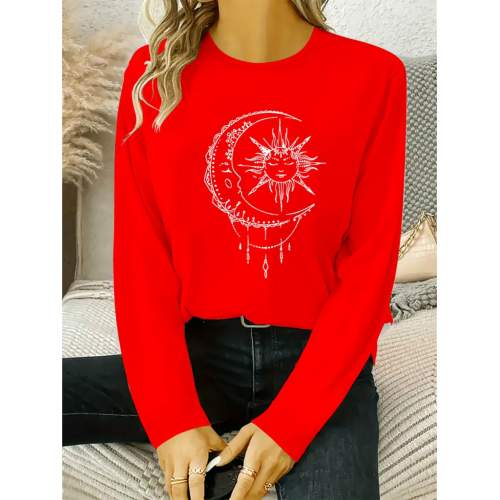 Kadın Uzun Kollu Bisiklet Yaka Ay Baskılı Viskon Bluz Kadın Uzun Kollu Bisiklet Yaka Ay Baskılı Viskon Bluz