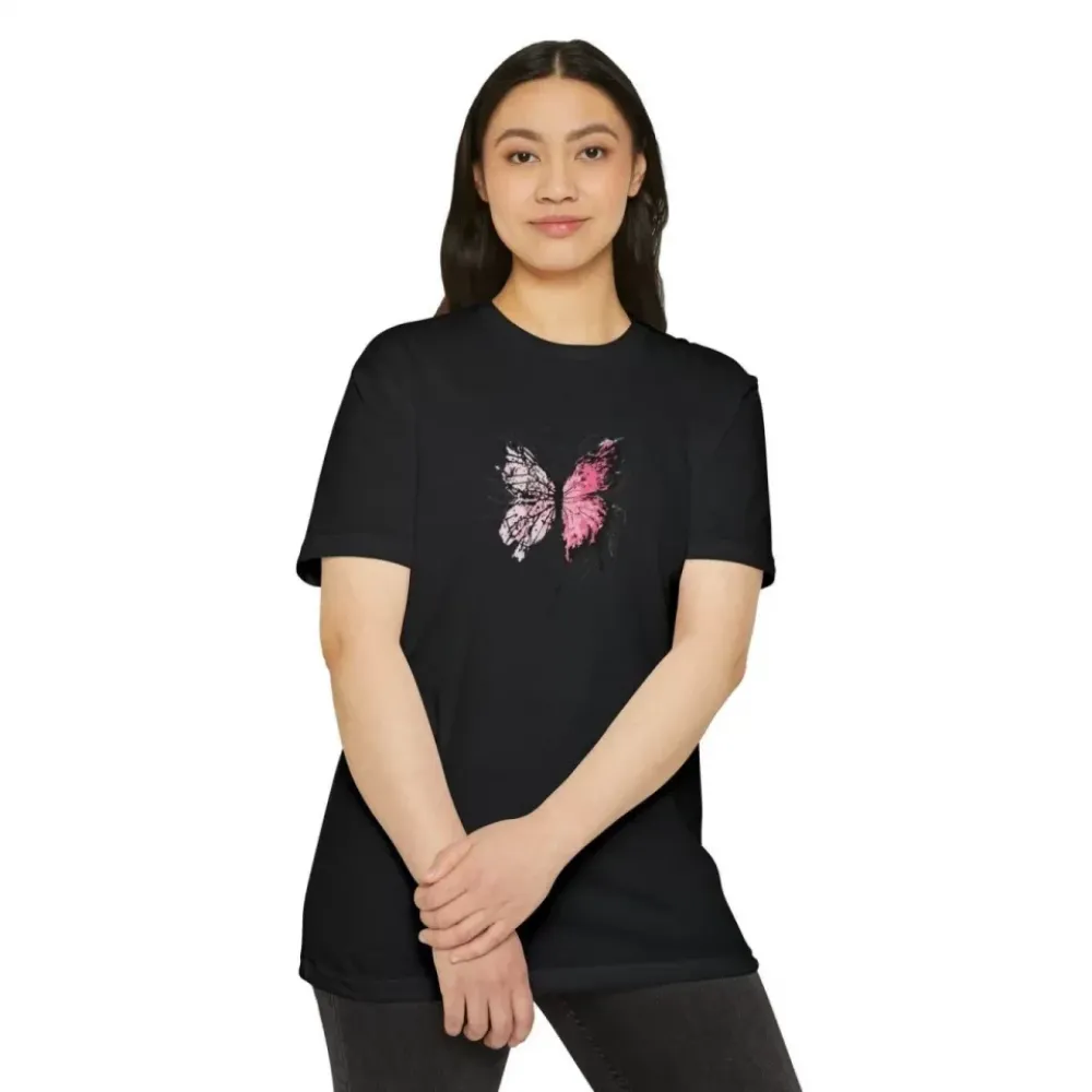 Unisex Bisiklet Yaka Baskılı T-Shirt - Siyah