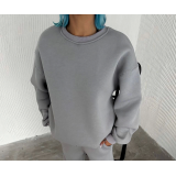 Kışlık Bisiklet Yaka Üç İplik Basic SweatShirt - Gri