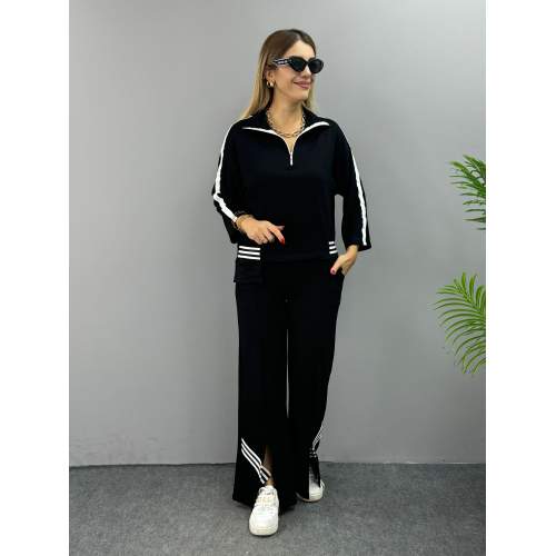 Kadın Polo Yaka Paça Yırtmaçlı Ribanalı İkili Takım Kadın Polo Yaka Paça Yırtmaçlı Ribanalı İkili Takım