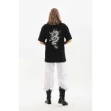 Unisex Baskılı Oversize T-Shirt - Siyah