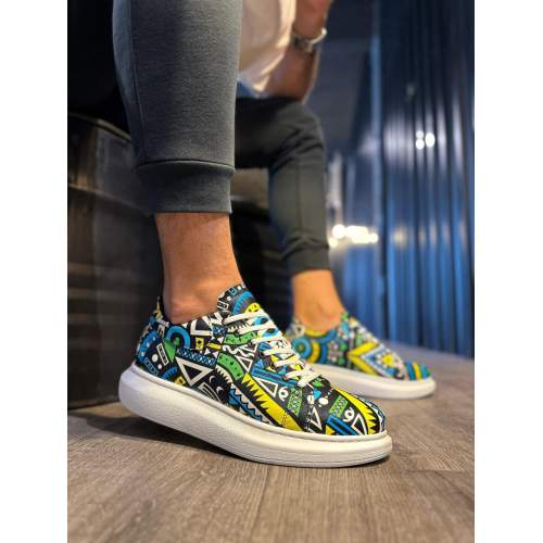 Yüksek Taban Renkli Baskılı Günlük Ayakkabı Sarı (Beyaz Taban) Yüksek Taban Renkli Baskılı Günlük Ayakkabı Sarı (Beyaz Taban)