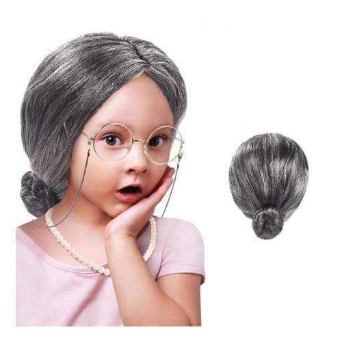 Gri Renk Yaşlı Peruğu Takma Saç Büyükanne Peruğu Yetişkin Çocuk Uyumlu Gri Renk Yaşlı Peruğu Takma Saç Büyükanne Peruğu Yetişkin Çocuk Uyumlu