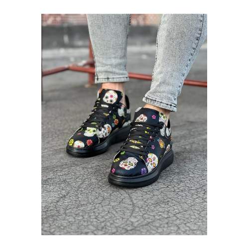 Siyah Desenli Kuru Kafa Boyalı Erkek Casual Ayakkabı Siyah Desenli Kuru Kafa Boyalı Erkek Casual Ayakkabı