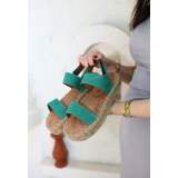 Turkuaz Deri Cırt Cırtlı Sandalet