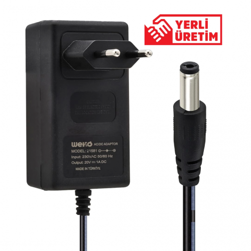 20 Volt - 1 Amper 5.5*2.5 Uçlu Yerli Üretim Priz Tipi Adaptör 20 Volt - 1 Amper 5.5*2.5 Uçlu Yerli Üretim Priz Tipi Adaptör