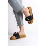 Lisinya948  Kalın ve Ortopedik Taban Ayıcıklı Saten Kadın Terlik KT Siyah