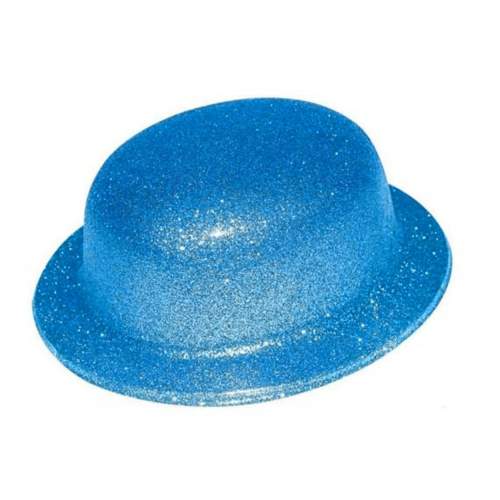 Mavi Renk Simli Melon Yuvarlak Parti Şapkası 24x26 cm Mavi Renk Simli Melon Yuvarlak Parti Şapkası 24x26 cm