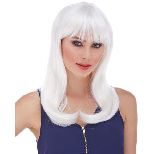 Beyaz Renk Uzun Düz Parti Peruğu Beyaz Renk Uzun Düz Parti Peruğu