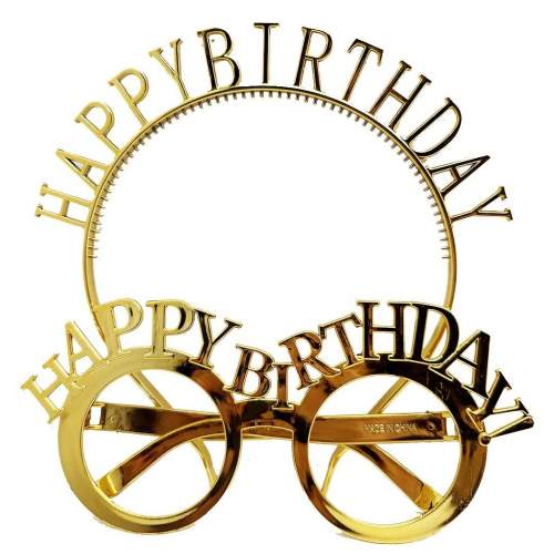 Happy Birthday Yazılı Taç ve Happy Birthday Yazılı Gözlük Seti Altın Renk Happy Birthday Yazılı Taç ve Happy Birthday Yazılı Gözlük Seti Altın Renk