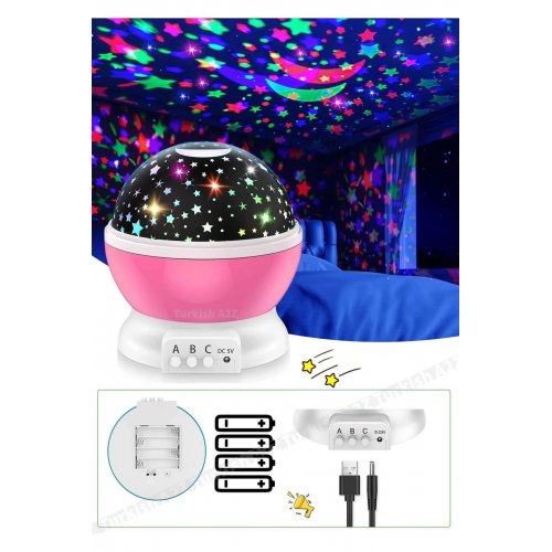 Pembe Dönen Renkli Ay Yıldızlı Gökyüzü Yansıtmalı Projeksiyon Gece Lambası Çocuk Bebek Parti Odası Pembe Dönen Renkli Ay Yıldızlı Gökyüzü Yansıtmalı Projeksiyon Gece Lambası Çocuk Bebek Parti Odası