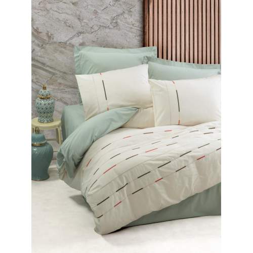 Ranforce Çift Kişilik Nevresim Takımı İvory Yeşil