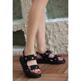 Siyah Kot Cırt Cırtlı Sandalet