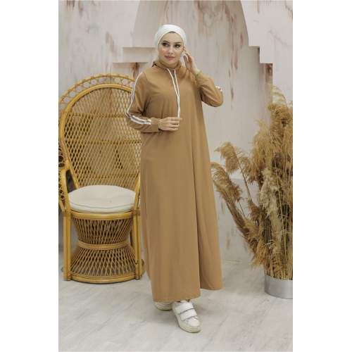 Kapşonlu Şerit Detaylı Elbise Bej Kapşonlu Şerit Detaylı Elbise Bej