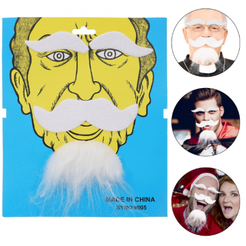 Beyaz Renk Kendinden Yapışkanlı Takma Sakal Bıyık ve Kaş Seti Beyaz Renk Kendinden Yapışkanlı Takma Sakal Bıyık ve Kaş Seti