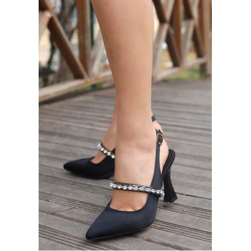 Siyah Saten Topuklu Ayakkabı