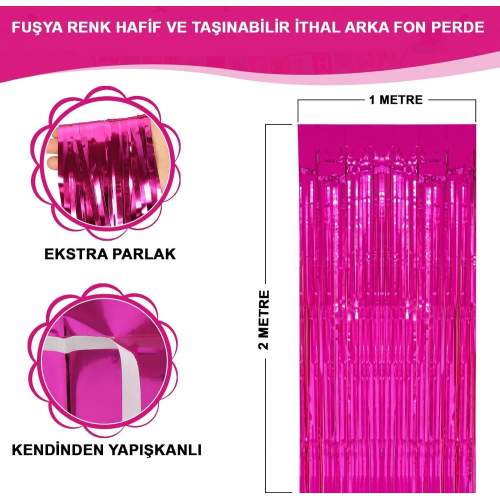 Fuşya Renk Ekstra Metalize Parlak Saçaklı Arka Fon Perde İthal A Kalite 1x2 Metre Fuşya Renk Ekstra Metalize Parlak Saçaklı Arka Fon Perde İthal A Kalite 1x2 Metre