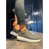 Yüksek Taban Harf Desenli Günlük Ayakkabı  Gri