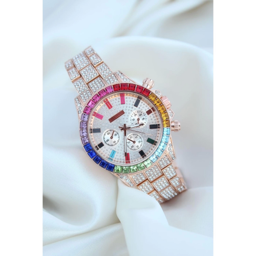 Clariss Trend Rose Metal Kordonlu Zirkon Taş Kaplama Renkli Taşlı Kasa Tasarımlı Lüx Kadın Kol Saati Clariss Trend Rose Metal Kordonlu Zirkon Taş Kaplama Renkli Taşlı Kasa Tasarımlı Lüx Kadın Kol Saati