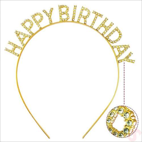 Altın Gold Renk Kristal Taşlı Parlak Happy Birthday Taç 16x17 cm Altın Gold Renk Kristal Taşlı Parlak Happy Birthday Taç 16x17 cm