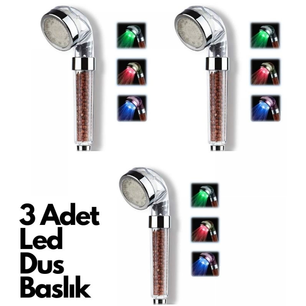 3 Adet Tasarruflu Boncuklu Ledli Duş Başlık-pil Veya Elektrik Gerekmez Kinetik Enerjili 3 Adet Tasarruflu Boncuklu Ledli Duş Başlık-pil Veya Elektrik Gerekmez Kinetik Enerjili