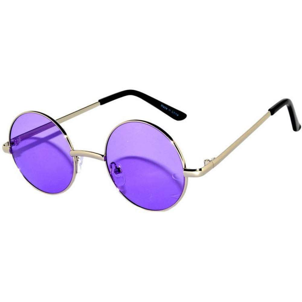 Yuvarlak Cam John Lennon Tarzı Gold Çerçeveli Mor Gözlük