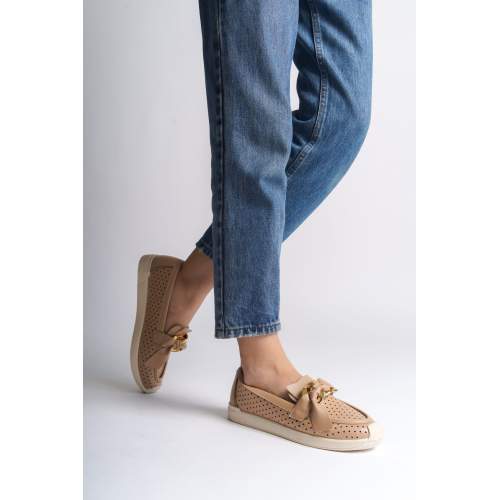 Lisinya948  Bağcıksız Ortopedik Rahat Taban Kalp Desenli Babet Ayakkabı KT Ten