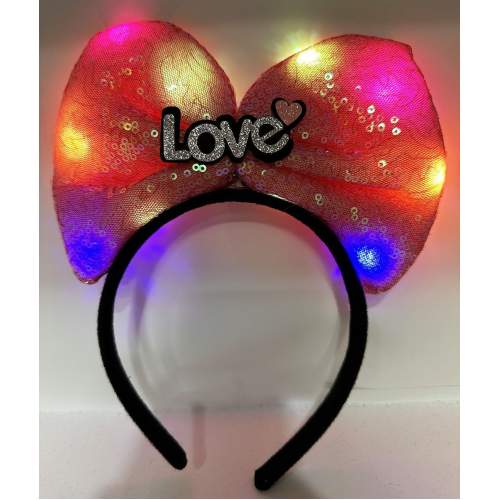Led Işıklı 3 Farklı Fonksiyonda Yanan Gümüş Love Yazılı Fuşya Pembe Fiyonk Taç 20X17 cm Led Işıklı 3 Farklı Fonksiyonda Yanan Gümüş Love Yazılı Fuşya Pembe Fiyonk Taç 20X17 cm